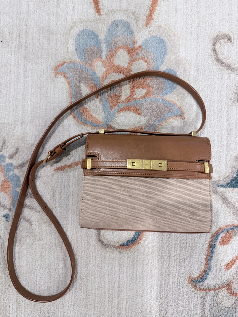 Yves Saint Laurent Brown & Beige Crossbody Shoulder Bag - Elegant Everyday Style
